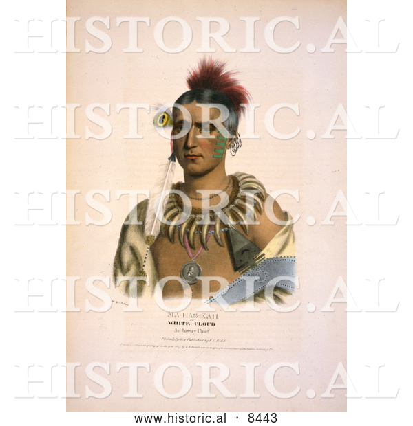 Historical Image of Ioway Native American Indian Chief Called Ma-Has-Kah, White Clou