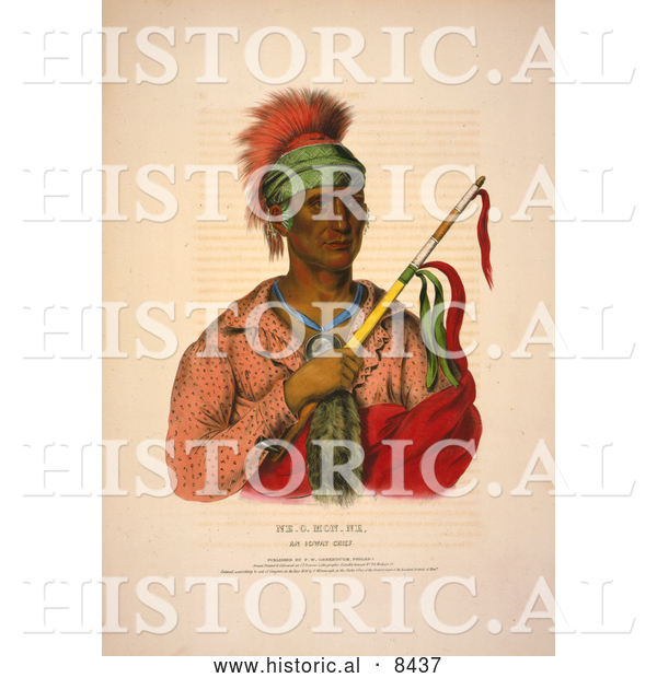 Historical Image of Ioway Native American Indian Chief, Ne-O-Mon-Ne