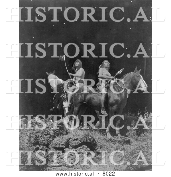 Historical Image of Native American Nez Perce Men on Horseback 1910 - Black and White