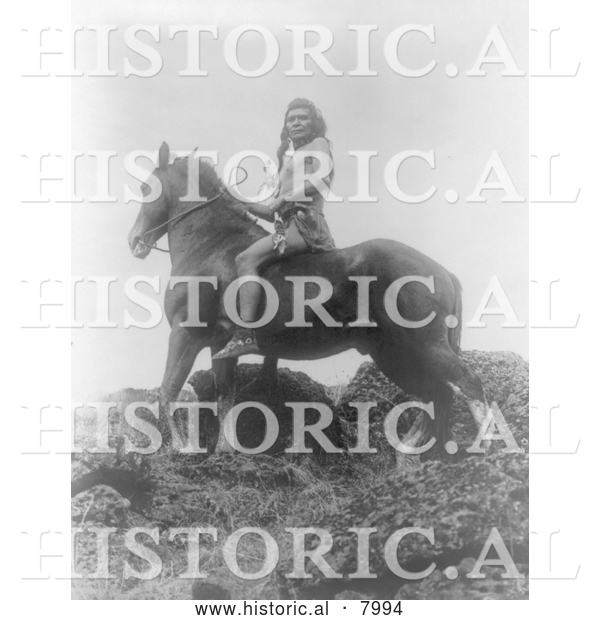Historical Image of Nez Perce Native American Indian on Horse 1910 - Black and White