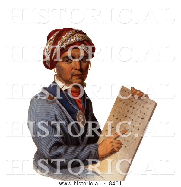 Historical Image of Sequoyah Holding the Cherokee Alphabet