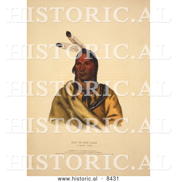 Historical Image of Sioux Indian Chief, Esh-Ta-Hum-Leah 1838