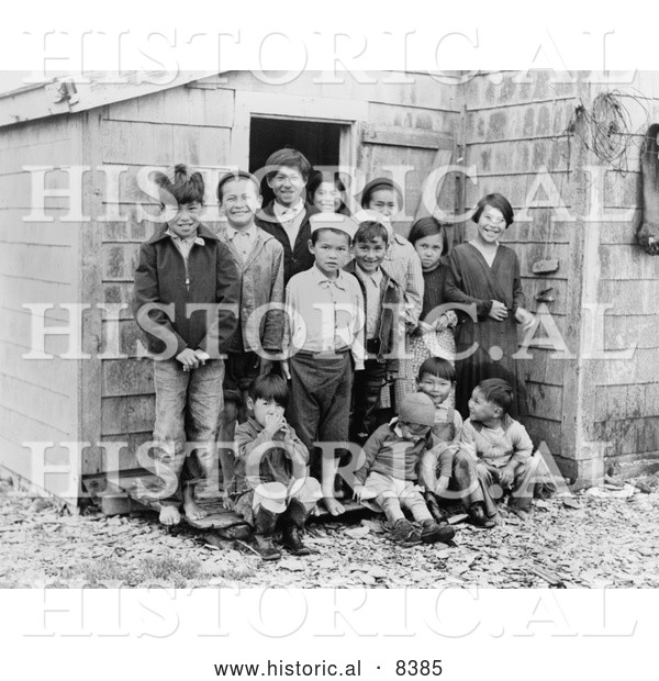 Historical Image of Young Aleutians - Black and White Version