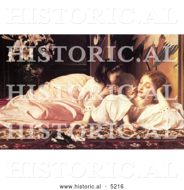 Historical Painting of a Daughter Feeding Her Mother Fruit, Mother and Child by Frederic Lord Leighton