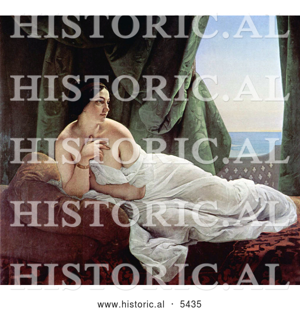 Historical Painting of Odalisque Reclining, Nude and Wrapped in a Sheet, by Francesco Hayez