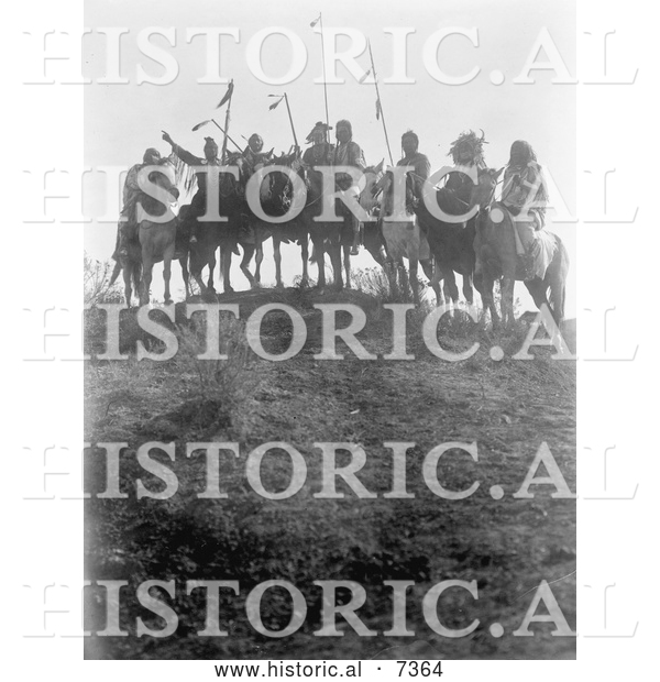 Historical Photo of 8 Crow Native Americans on Horseback 1908 - Black and White