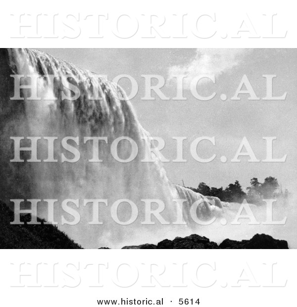 Historical Photo of a Lower View of American Falls, Niagara Falls, New York - Black and White Version