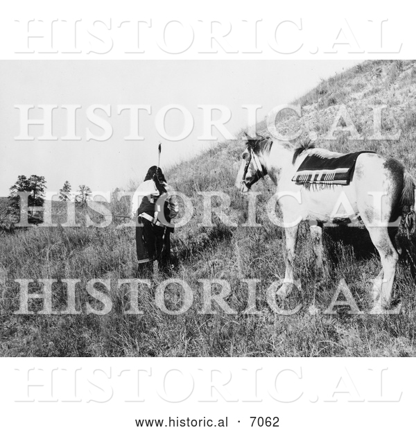 Historical Photo of a Sioux Indian and Pony 1900 - Black and White