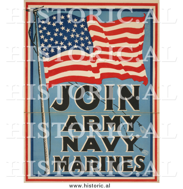 Historical Photo of American Flag for Military Recruiting - Vintage Military War Poster 1917