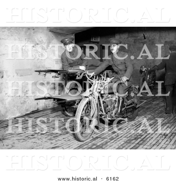 Historical Photo of American Soldiers Using a Motorcycle Ambulance - Black and White Version