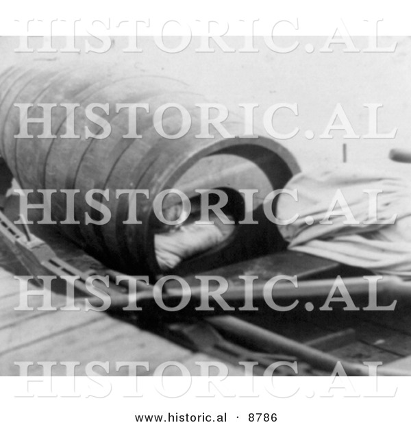 Historical Photo of Annie Edson Taylor Laying in Her Barrel, 1901 - Black and White Version