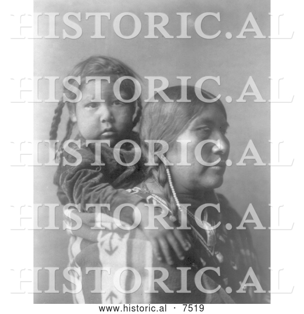 Historical Photo of Apsaroke Indian Mother with Child on Her Back 1908 - Black and White