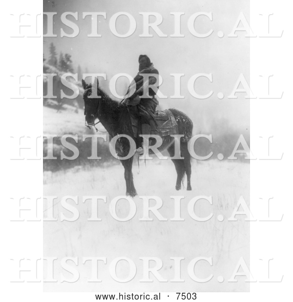 Historical Photo of Apsaroke Indian on Horse 1908 - Black and White