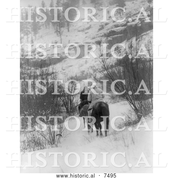 Historical Photo of Apsaroke Men Hunting in Winter 1908 - Black and White