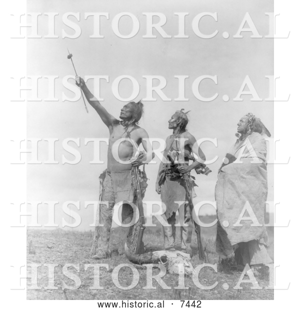 Historical Photo of Apsaroke Men with Rifles and Skull 1908 - Black and White