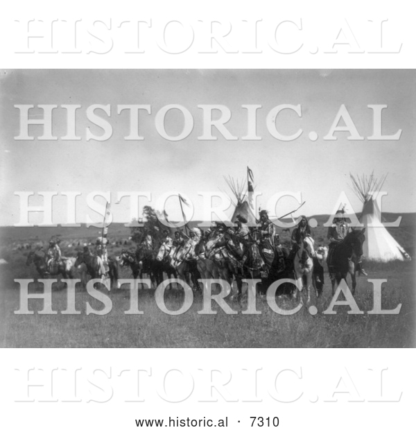 Historical Photo of Apsaroke Native Americans on Horses 1908 - Black and White