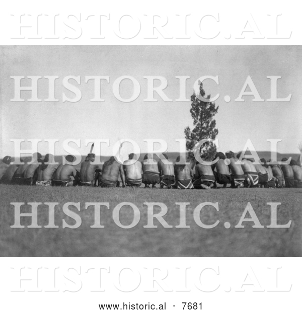 Historical Photo of Arikara Shamans Around a Sacred Cedar Tree 1908 - Black and White
