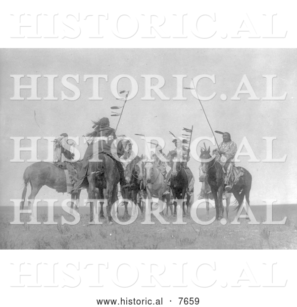Historical Photo of Atsina Warriors on Horses 1908 - Black and White