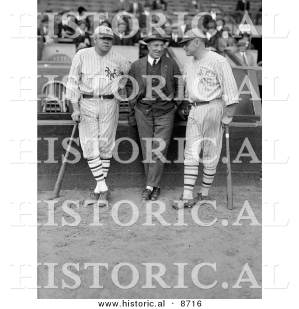 Historical Photo of Babe Ruth, Jack Bentley, and Jack Dunn in 1923 - Black and White Version