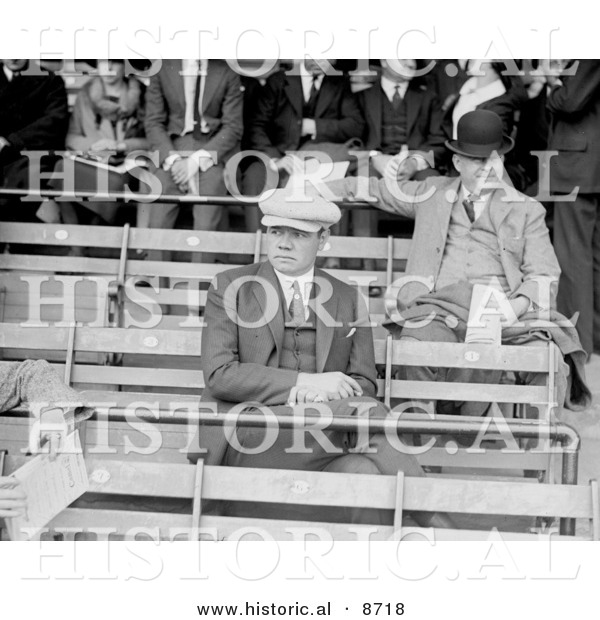 Historical Photo of Babe Ruth Sitting in the Bleachers, 1922 - Black and White Version