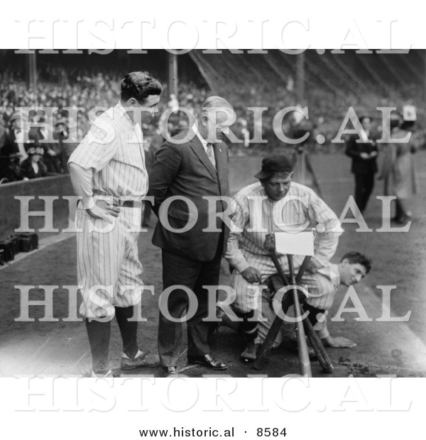 Historical Photo of Babe Ruth with John Mcgraw, Nick Altrock and Al Schact - Black and White Version