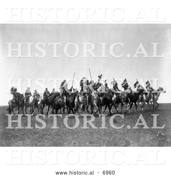 Historical Photo of Brule Indian War Party on Horses 1907 - Black and White