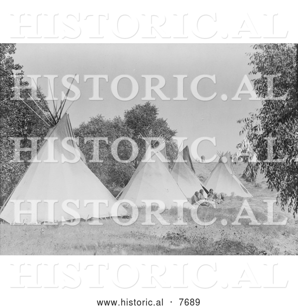 Historical Photo of Canvas Tipis in Assiniboine Camp 1908 - Black and White