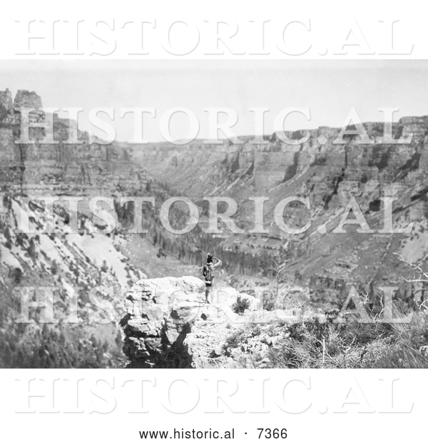 Historical Photo of Crow Indian Looking over Black Canyon 1905 - Black and White