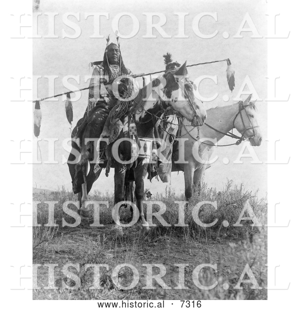Historical Photo of Crow Indians Bird on the Ground and Forked Ir 1908 - Black and White