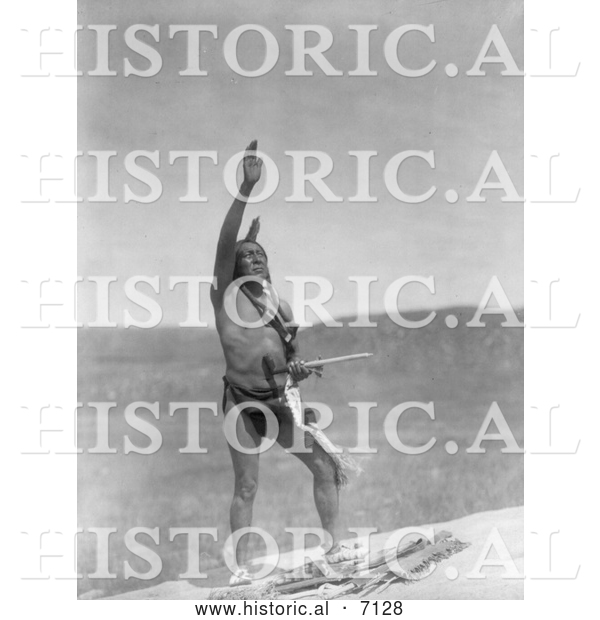 Historical Photo of Dakota Indian Man with Arm Towards Sky 1907 - Black and White