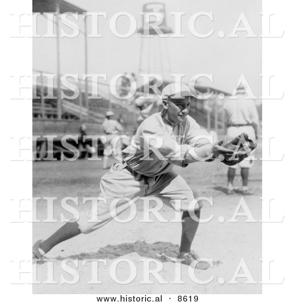 Historical Photo of Del Pratt, a St Louis Browns Player, Catching a Baseball in 1913 - Black and White Version
