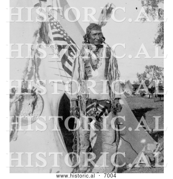 Historical Photo of Grey Eagle with Tipi 1900 - Black and White