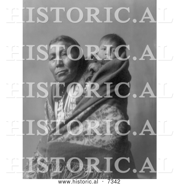 Historical Photo of Hidatsa Indian Mother with a Baby on Her Back 1908 - Black and White