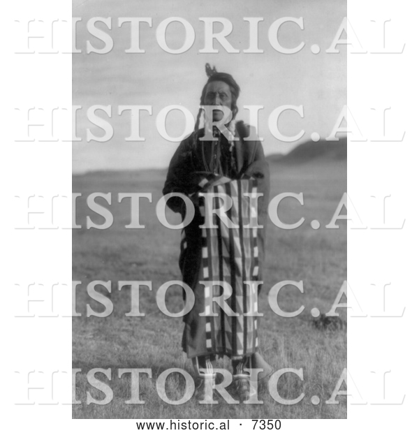 Historical Photo of Hidatsa Native Man Wrapped in a Blanket 1908 - Black and White