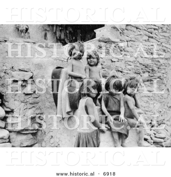 Historical Photo of Hopi Indian Children - Black and White Version