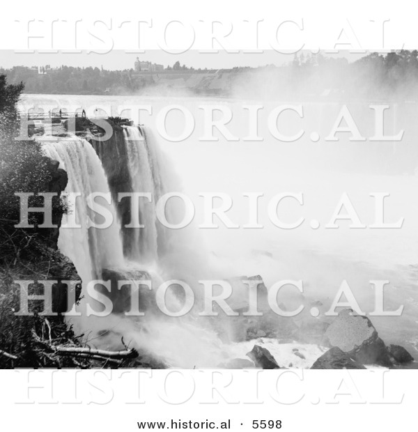Historical Photo of Horseshoe Falls from Goat Island at Niagara Falls - Black and White Version