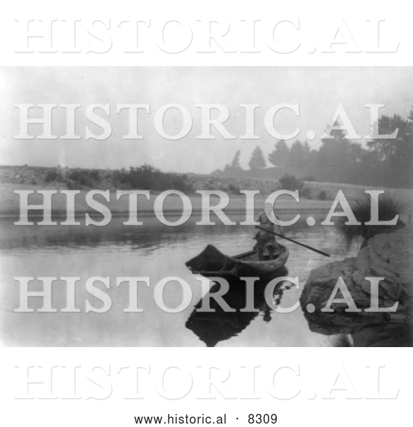 Historical Photo of Hupa Indian Fishing 1923 - Black and White Version