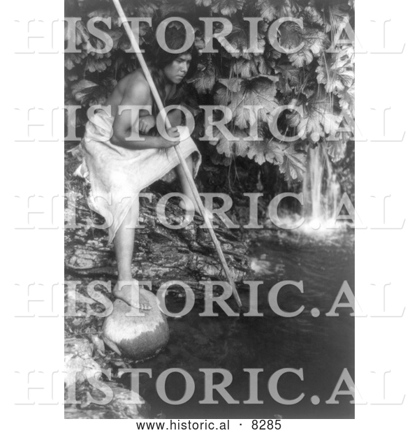 Historical Photo of Hupa Indian Spear Fishing 1923 - Black and White Version
