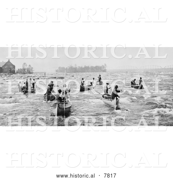 Historical Photo of Indians Fishing at the "Soo" 1901 - Black and White