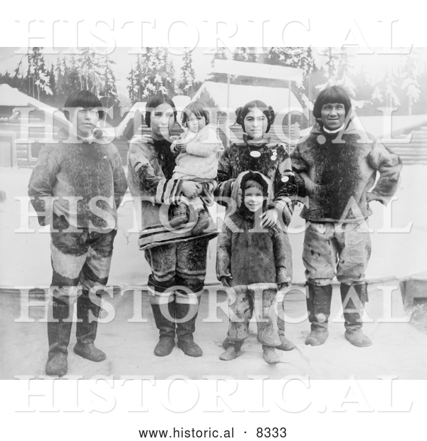 Historical Photo of Inuit Eskimo Family 1909 - Black and White