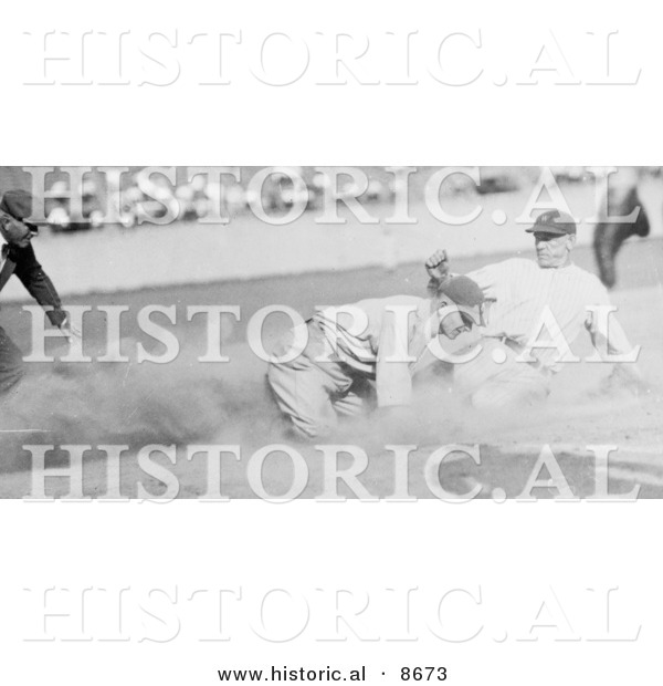 Historical Photo of Joe Harris Sliding and Stealing Third Base During a Baseball Game - Black and White Version