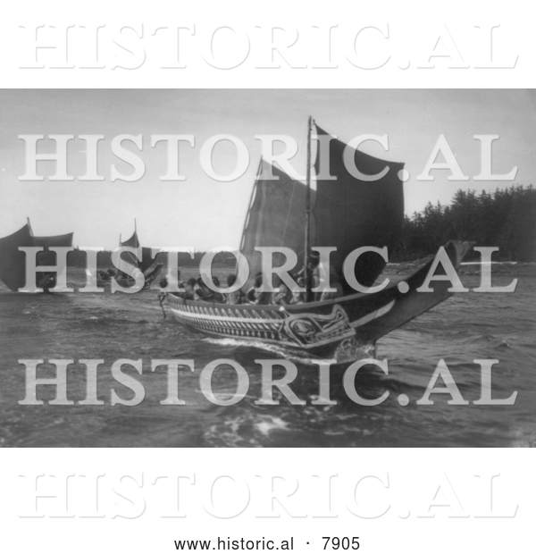 Historical Photo of Kwakiutl Indian Canoes 1914 - Black and White