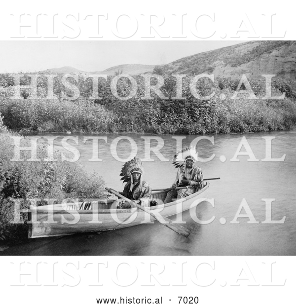Historical Photo of Lakota Indians in a Canoe 1902 - Black and White
