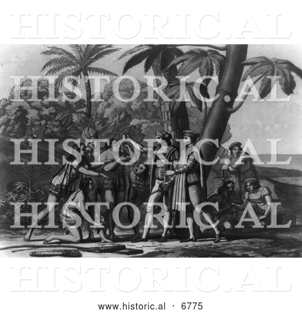 Historical Photo of Landing of Columbus 1492 - Black and White
