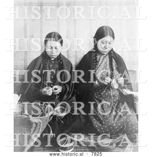 Historical Photo of Makah Indian Basket Weavers 1910 - Black and White