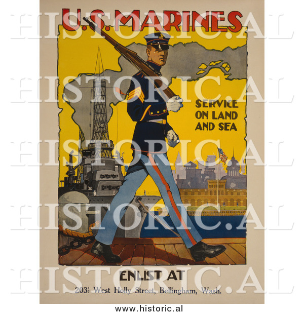 Historical Photo of Marine Soldier - Vintage Military War Poster 1917