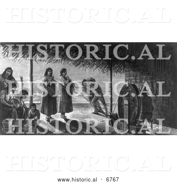 Historical Photo of Mission Indians Making Baskets and Ropes 1877 - Black and White