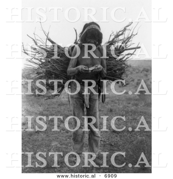 Historical Photo of Pueblo Wood Carrier - Native American Indian - Black and White Version