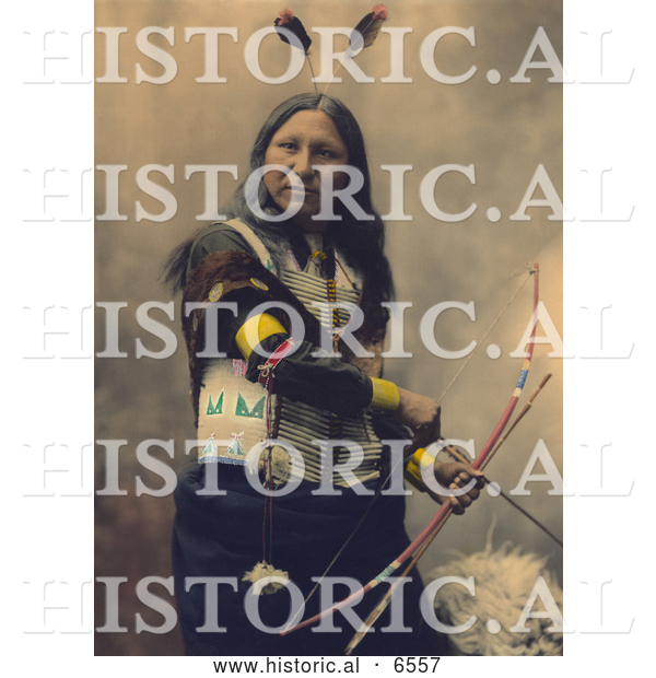 Historical Photo of Shout At, a Native American Oglala Indian, Armed with Bow and Arrows