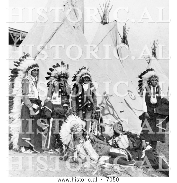 Historical Photo of Sioux Chiefs and Tipis 1905 - Black and White
